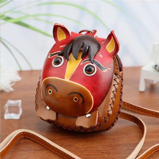 Kožna crossbody torbica za novčanik s motivom životinja, pretinac za ruž i ključeve, 12 znamenja zodijaka, kompaktna torba preko ramena
