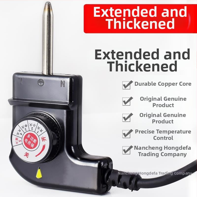 Koreai stílusú multifunkciós elektromos forró fazék, tápkábel hárompontos csatlakozóval, hőmérséklet-szabályozó kábel a fazékhoz és grill serpenyőhöz