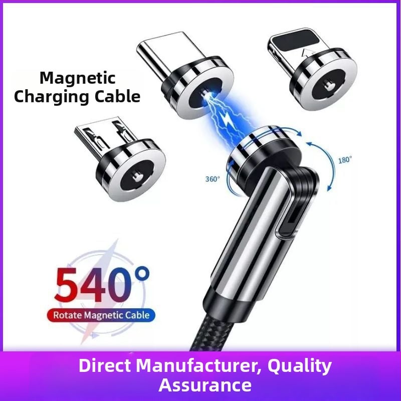 Μαγνητικό καλώδιο δεδομένων με περιστρεφόμενη κεφαλή 540°, υποστηρίζει Lightning, Micro USB και Type-C, γρήγορη φόρτιση έως 2A, υφαντή σχεδίαση