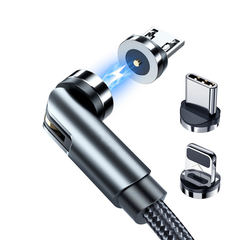 Μαγνητικό καλώδιο δεδομένων με περιστρεφόμενη κεφαλή 540°, υποστηρίζει Lightning, Micro USB και Type-C, γρήγορη φόρτιση έως 2A, υφαντή σχεδίαση