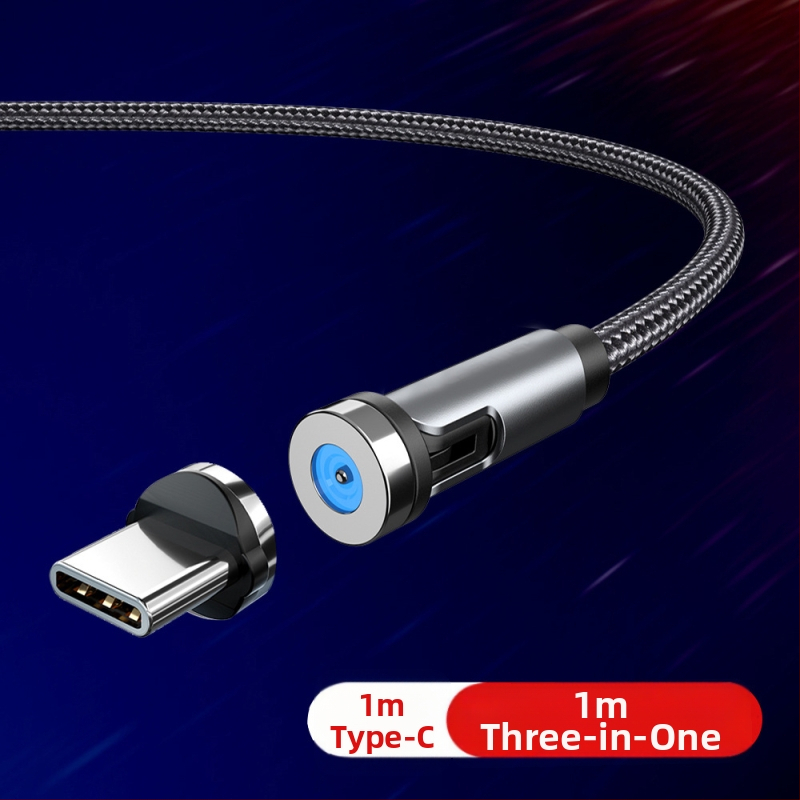 Μαγνητικό καλώδιο δεδομένων με περιστρεφόμενη κεφαλή 540°, υποστηρίζει Lightning, Micro USB και Type-C, γρήγορη φόρτιση έως 2A, υφαντή σχεδίαση