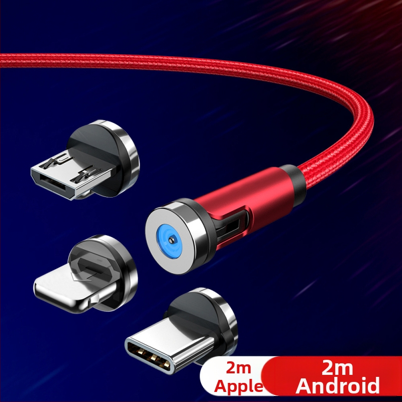 Μαγνητικό καλώδιο δεδομένων με περιστρεφόμενη κεφαλή 540°, υποστηρίζει Lightning, Micro USB και Type-C, γρήγορη φόρτιση έως 2A, υφαντή σχεδίαση