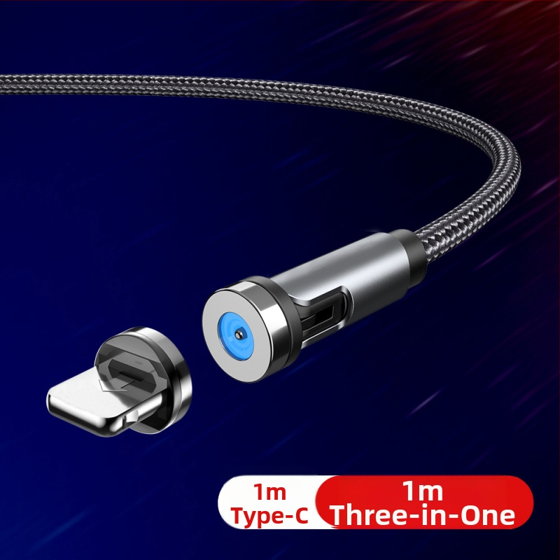 Μαγνητικό καλώδιο δεδομένων με περιστρεφόμενη κεφαλή 540°, υποστηρίζει Lightning, Micro USB και Type-C, γρήγορη φόρτιση έως 2A, υφαντή σχεδίαση