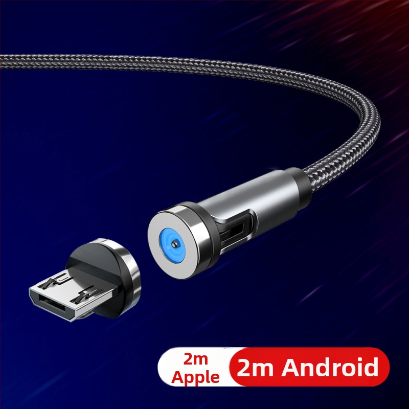 Μαγνητικό καλώδιο δεδομένων με περιστρεφόμενη κεφαλή 540°, υποστηρίζει Lightning, Micro USB και Type-C, γρήγορη φόρτιση έως 2A, υφαντή σχεδίαση