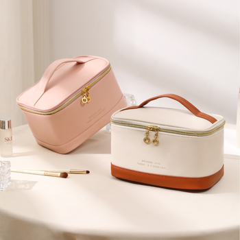 Geantă de cosmetică din PU, impermeabilă, ultra-ușoară, pliabilă, unisex, stil urban minimalist, căptușeală din poliester