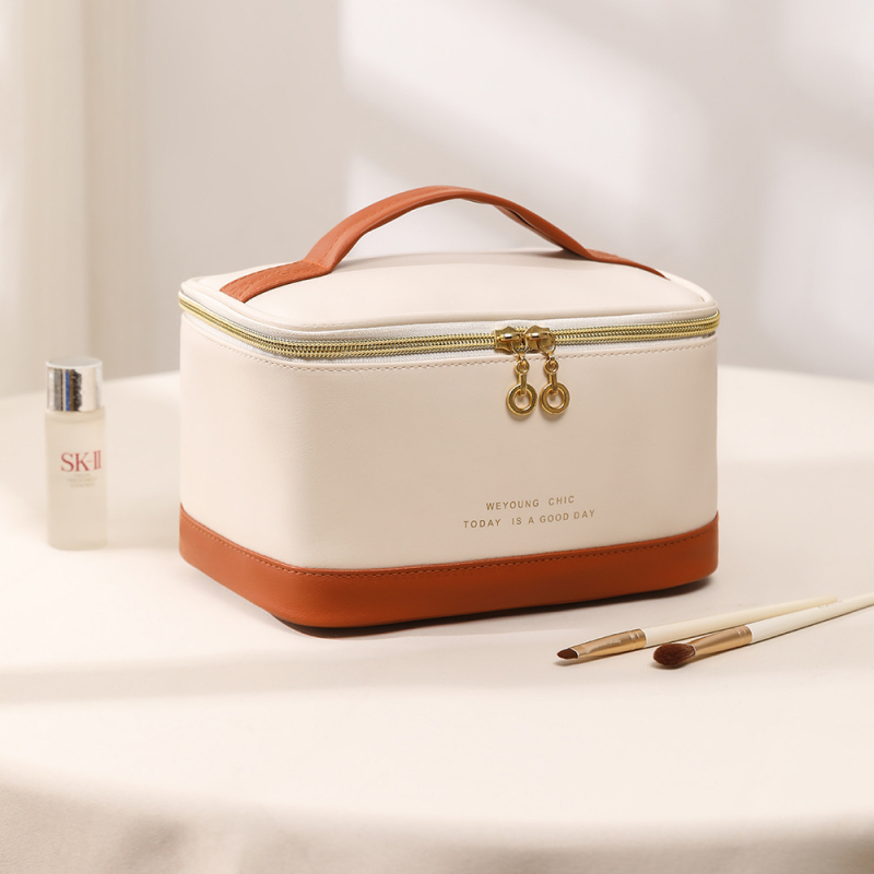 Geantă de cosmetică din PU, impermeabilă, ultra-ușoară, pliabilă, unisex, stil urban minimalist, căptușeală din poliester