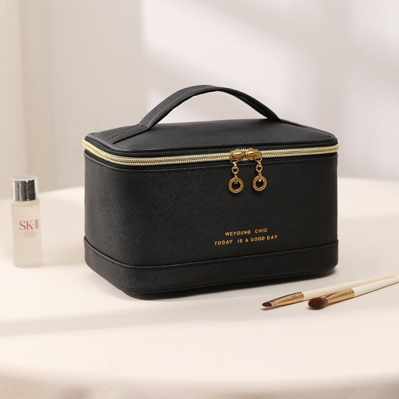 Geantă de cosmetică din PU, impermeabilă, ultra-ușoară, pliabilă, unisex, stil urban minimalist, căptușeală din poliester