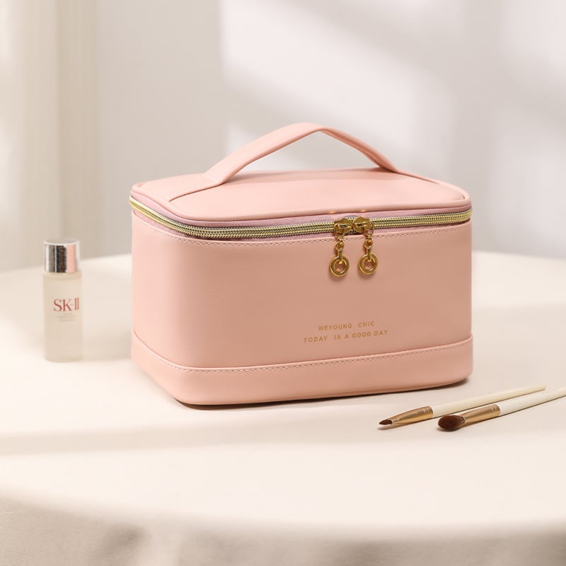 Geantă de cosmetică din PU, impermeabilă, ultra-ușoară, pliabilă, unisex, stil urban minimalist, căptușeală din poliester