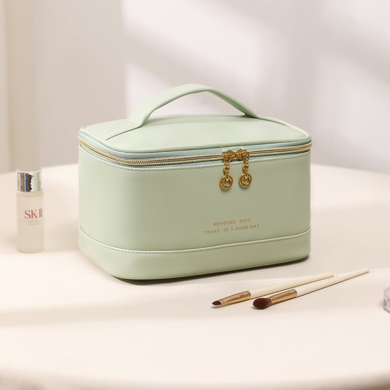 Geantă de cosmetică din PU, impermeabilă, ultra-ușoară, pliabilă, unisex, stil urban minimalist, căptușeală din poliester