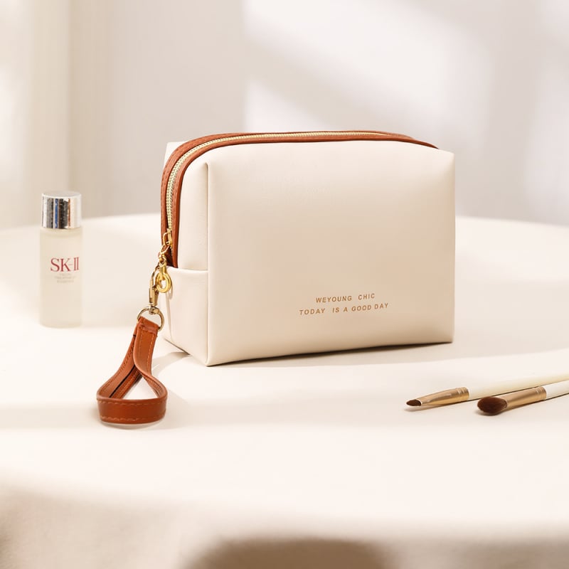 Geantă de cosmetică din PU, impermeabilă, ultra-ușoară, pliabilă, unisex, stil urban minimalist, căptușeală din poliester