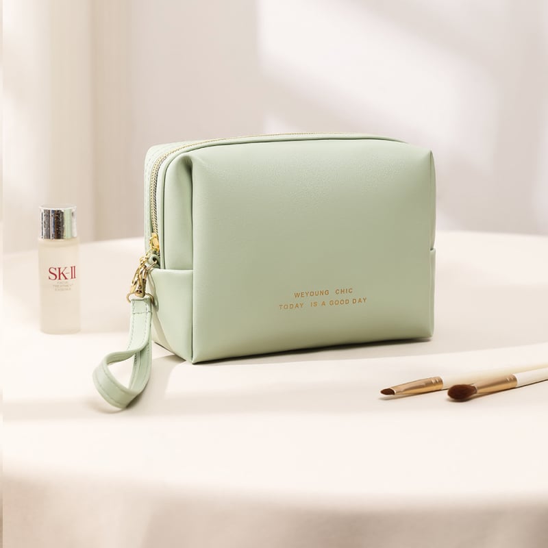 Geantă de cosmetică din PU, impermeabilă, ultra-ușoară, pliabilă, unisex, stil urban minimalist, căptușeală din poliester