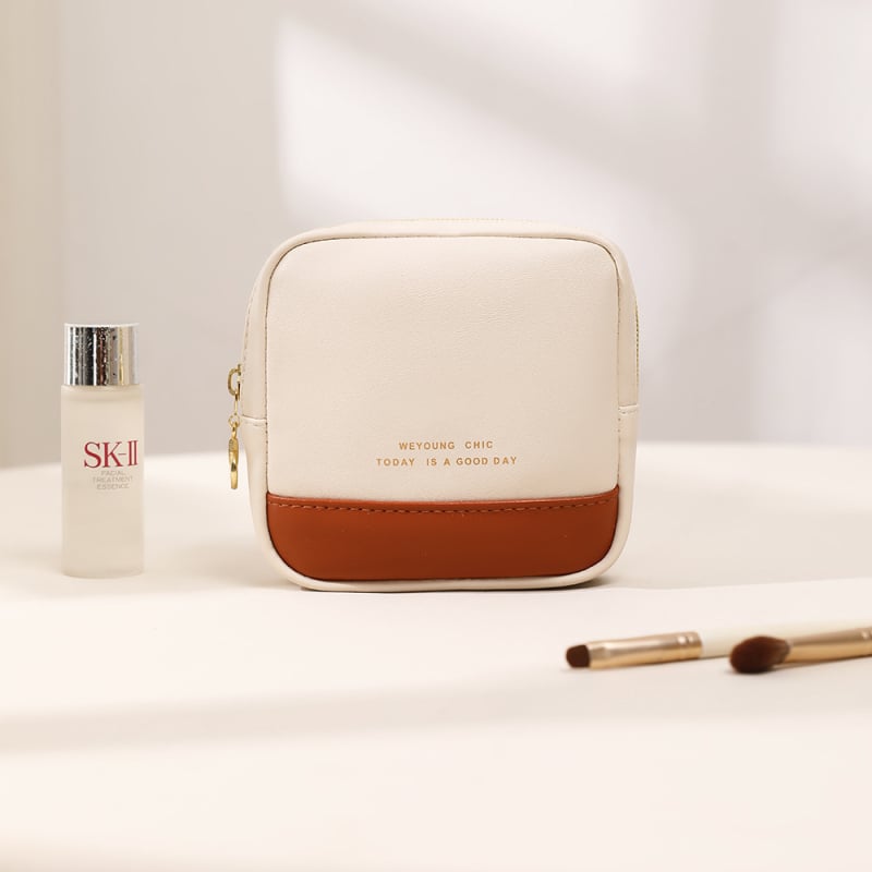 Geantă de cosmetică din PU, impermeabilă, ultra-ușoară, pliabilă, unisex, stil urban minimalist, căptușeală din poliester