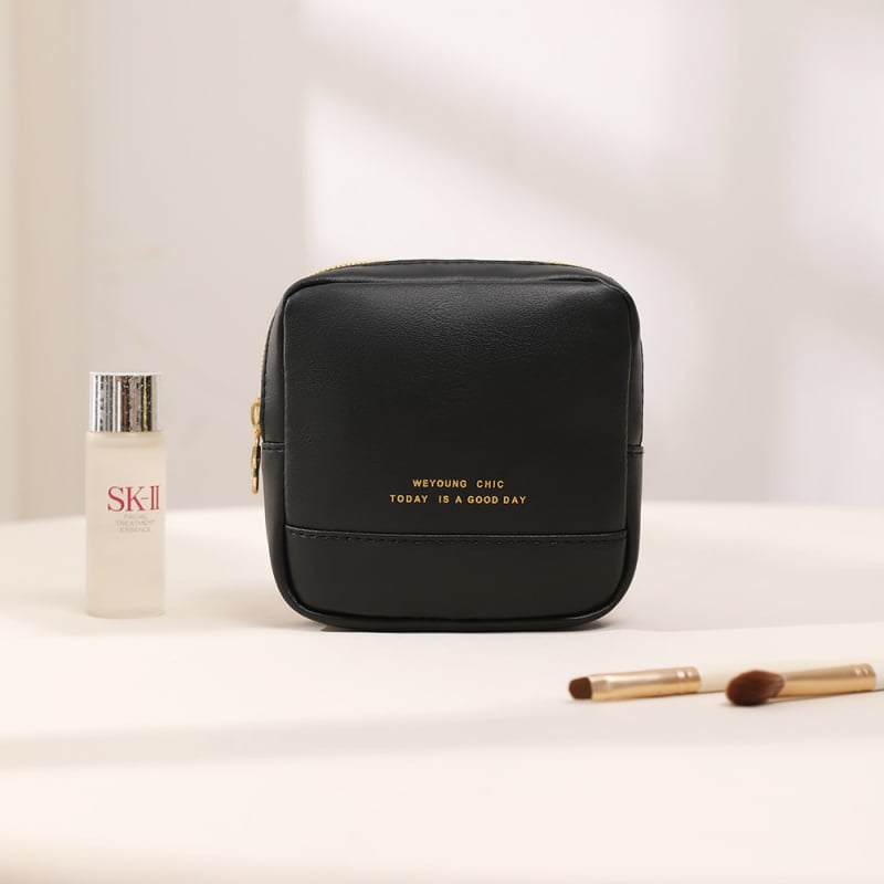 Geantă de cosmetică din PU, impermeabilă, ultra-ușoară, pliabilă, unisex, stil urban minimalist, căptușeală din poliester