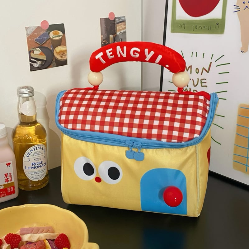 Geantă de machiaj cu design drăguț de casă mică, poliester, model anime, fără căptușeală, izolație, pliabilă (Poliester; Model anime; Fără căptușeală; Izolație; Pliabilă)