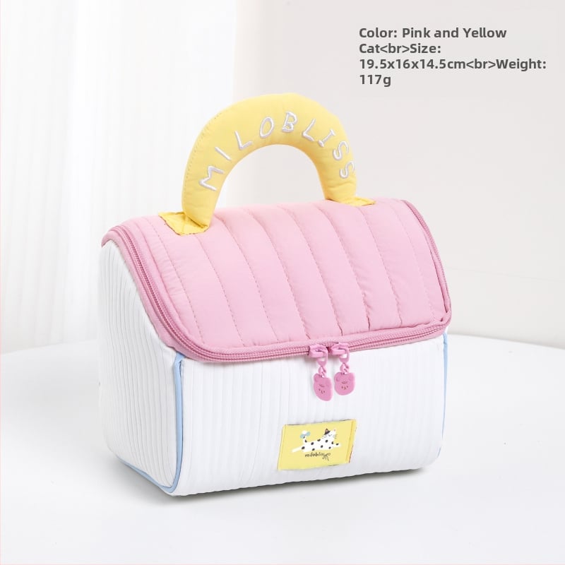 Geantă de machiaj cu design drăguț de casă mică, poliester, model anime, fără căptușeală, izolație, pliabilă (Poliester; Model anime; Fără căptușeală; Izolație; Pliabilă)