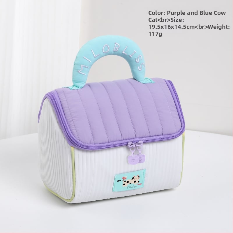 Geantă de machiaj cu design drăguț de casă mică, poliester, model anime, fără căptușeală, izolație, pliabilă (Poliester; Model anime; Fără căptușeală; Izolație; Pliabilă)