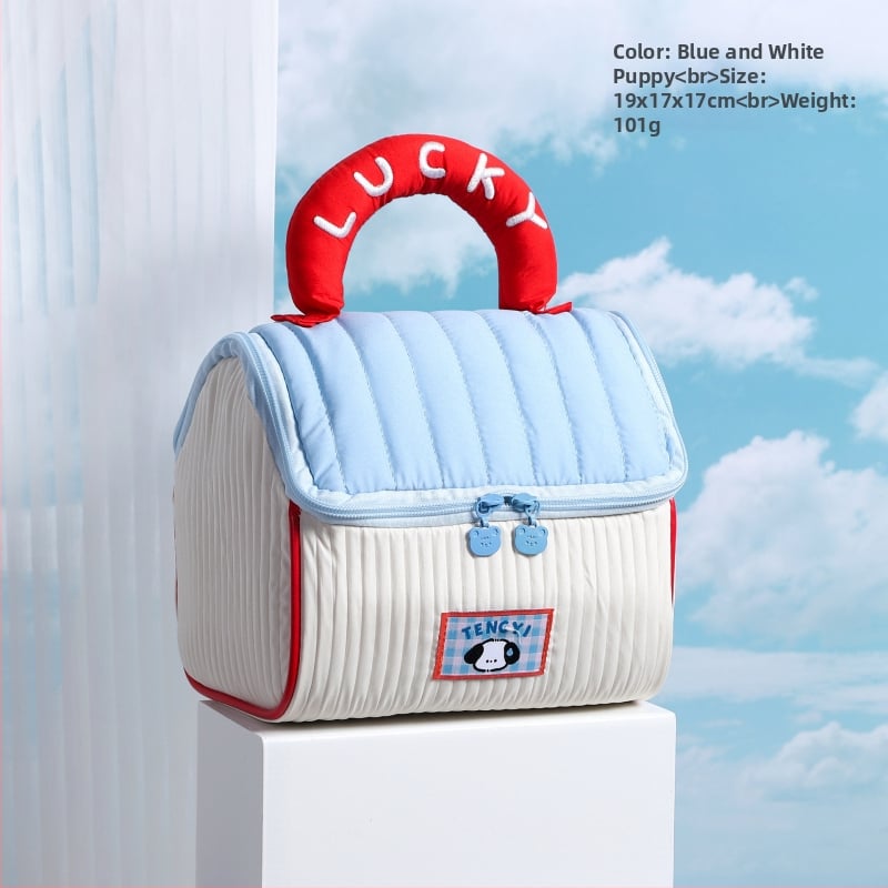 Geantă de machiaj cu design drăguț de casă mică, poliester, model anime, fără căptușeală, izolație, pliabilă (Poliester; Model anime; Fără căptușeală; Izolație; Pliabilă)