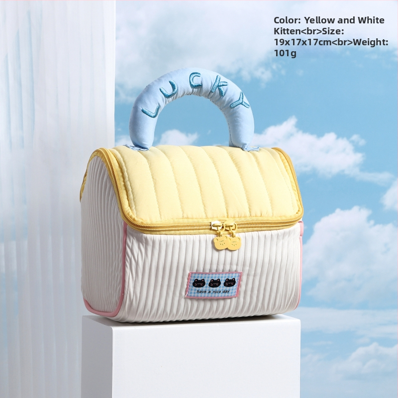 Geantă de machiaj cu design drăguț de casă mică, poliester, model anime, fără căptușeală, izolație, pliabilă (Poliester; Model anime; Fără căptușeală; Izolație; Pliabilă)