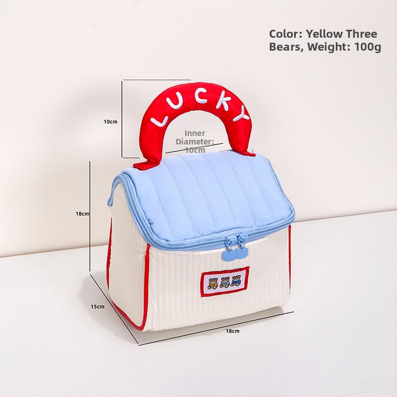 Geantă de machiaj cu design drăguț de casă mică, poliester, model anime, fără căptușeală, izolație, pliabilă (Poliester; Model anime; Fără căptușeală; Izolație; Pliabilă)