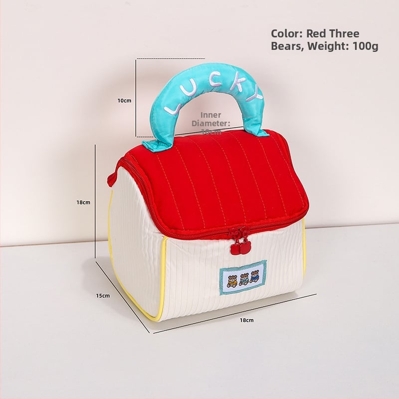 Geantă de machiaj cu design drăguț de casă mică, poliester, model anime, fără căptușeală, izolație, pliabilă (Poliester; Model anime; Fără căptușeală; Izolație; Pliabilă)