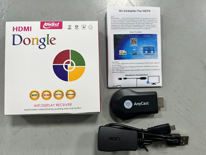 Bezvadu Anycast ekrāna projektors — HDMI 1080p izvade, A210 procesors, 128MB atmiņa