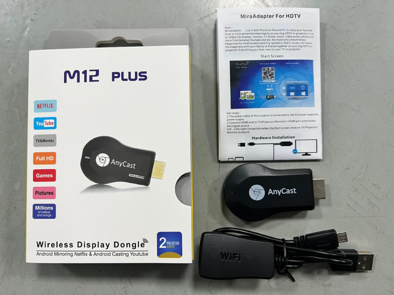 Bezvadu Anycast ekrāna projektors — HDMI 1080p izvade, A210 procesors, 128MB atmiņa