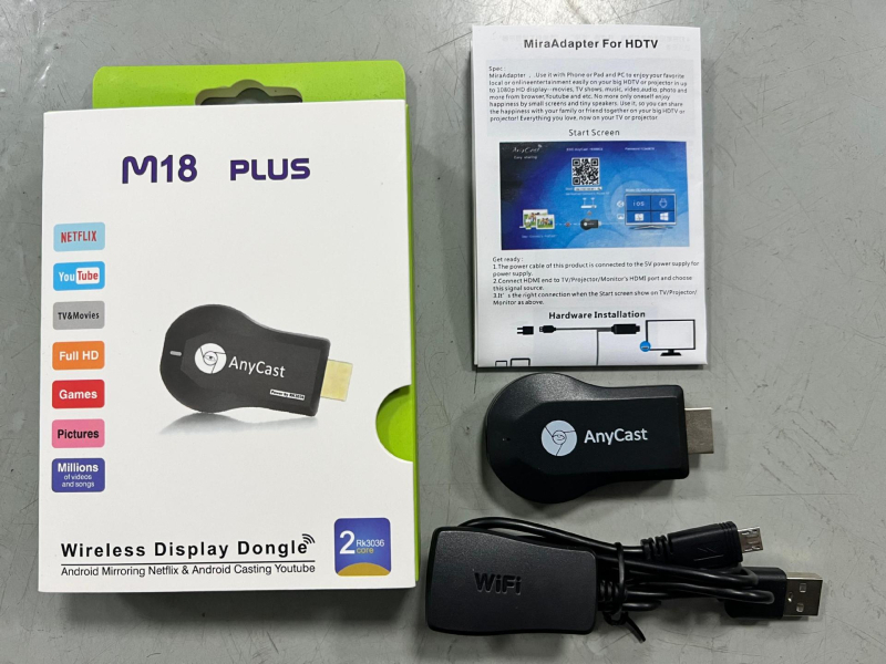 Bezvadu Anycast ekrāna projektors — HDMI 1080p izvade, A210 procesors, 128MB atmiņa