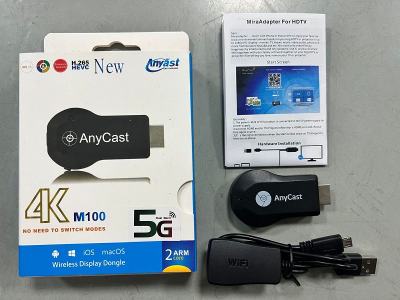 Bezvadu Anycast ekrāna projektors — HDMI 1080p izvade, A210 procesors, 128MB atmiņa