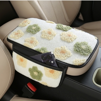 Ženská zimná podložka na lakťovú opierku auta z plyšu s motívom malých kvetov a vreckom na skladovanie — Tianchen; pôvod Zhejiang; univerzálne použitie; bez prispôsobenia