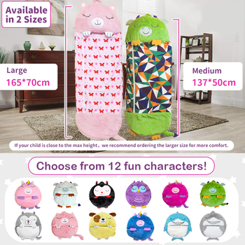 Детски плюшен спален чувал с вградена възглавница и съхранение, двоен спален чувал и одеяло, полиестерна материя, пълнеж: памук и кух памук, тегло 0.55–1.0 кг