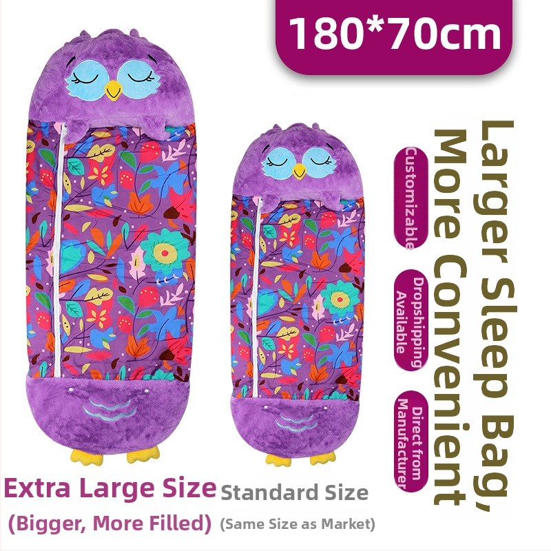 Laste plüüspäev magamiskott hoiustamisega, kaks ühes magamiskott ja padjapüür, polüesterkangas, täidis: puuvill ja õõnes puuvill, 0,55–1,0 kg