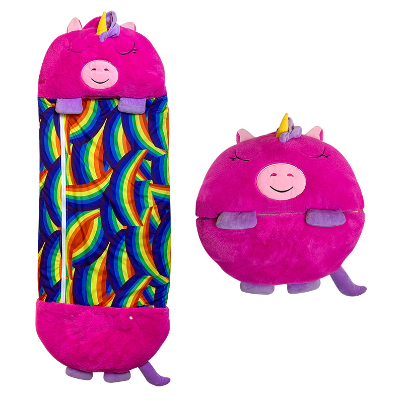 Детски плюшен спален чувал с вградена възглавница и съхранение, двоен спален чувал и одеяло, полиестерна материя, пълнеж: памук и кух памук, тегло 0.55–1.0 кг