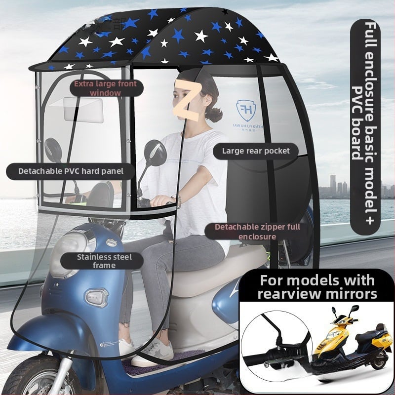 Elektrilise sõiduki vihmakaas alumiiniumraamiga, 6 ribaga, automaatne avamine, poolautomaatsed sulgemine, 190T Impact kangas, UPF 50+