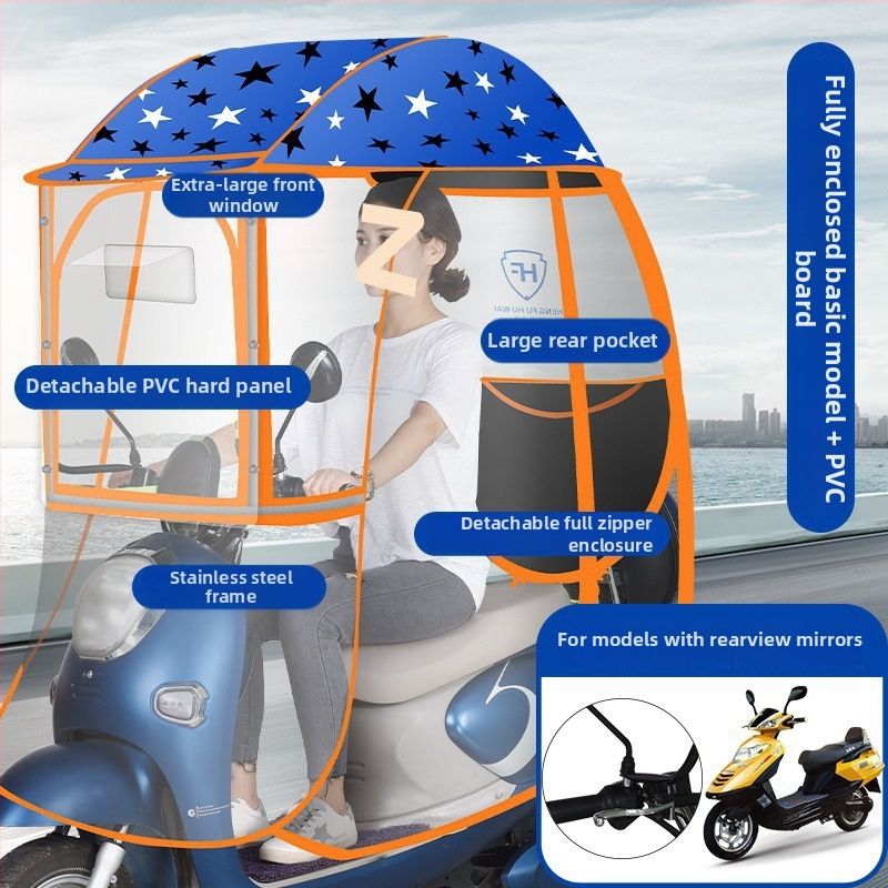 Elektrilise sõiduki vihmakaas alumiiniumraamiga, 6 ribaga, automaatne avamine, poolautomaatsed sulgemine, 190T Impact kangas, UPF 50+