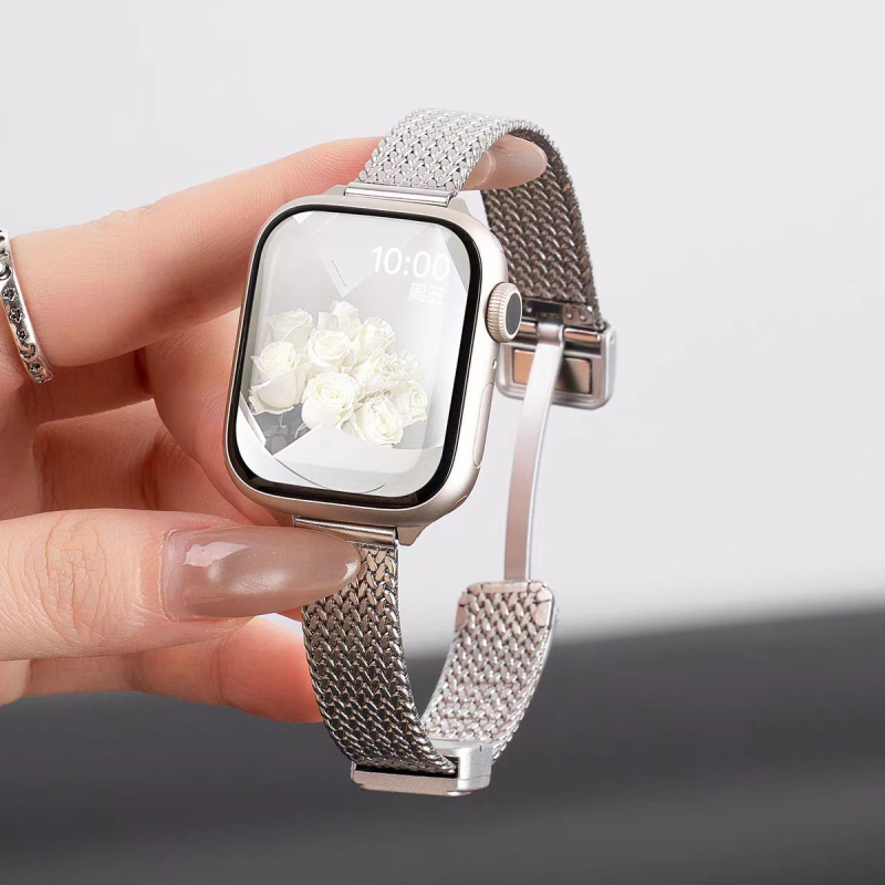 Brăţară de ceas din metal magnetică pentru Apple Watch – Design stilat, în formă de spic de grâu, pentru femei
