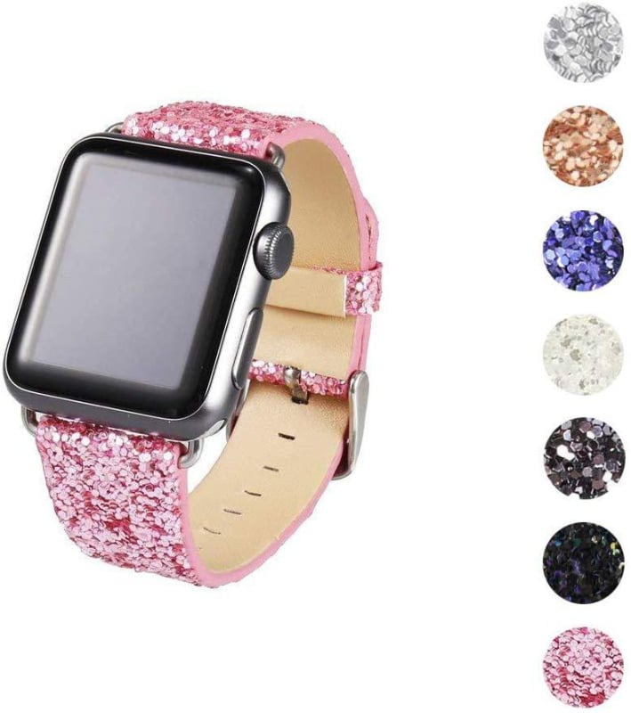 Apple Watch Series 1–11 juostelė su Kalėdinėmis blizgučiomis detalėmis; Prekės ženklas: Neutral; Medžiaga: imitacinė oda; Stilius: madingas; Privatūs ženklai: Taip