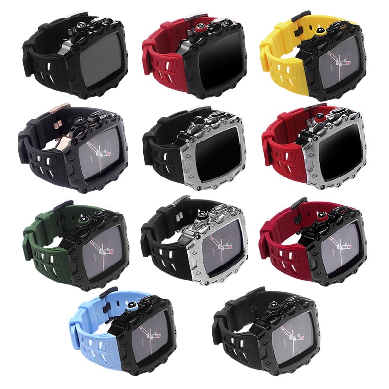 HUALIMEI Kovové puzdro pre Apple Watch S8 s temperovaným filmom a integrovaným upraveným krytom