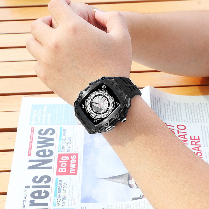 HUALIMEI Kovové puzdro pre Apple Watch S8 s temperovaným filmom a integrovaným upraveným krytom