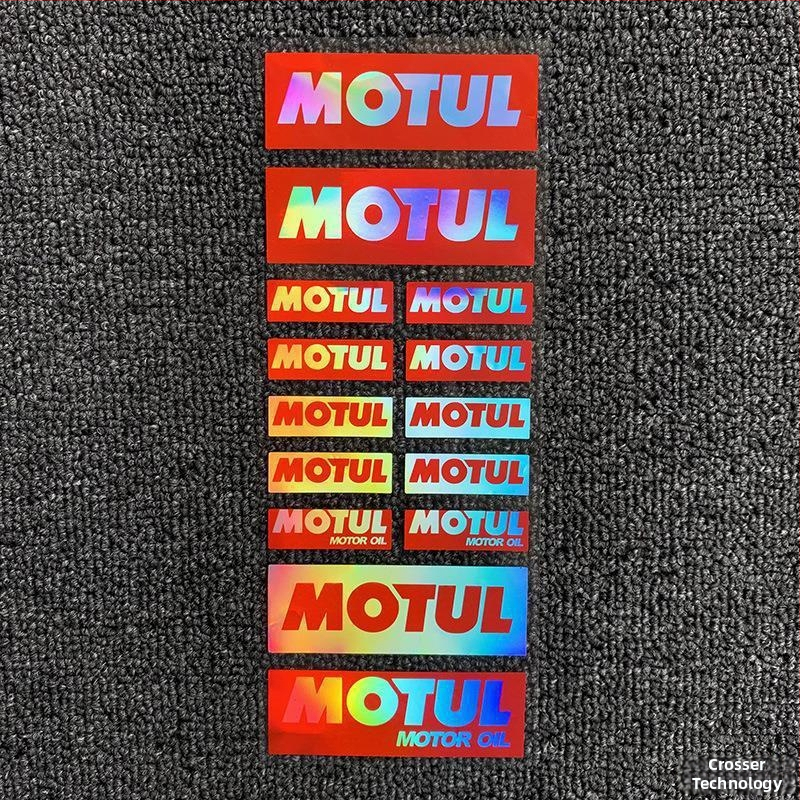 Motorratta ja kiivri kleebiste komplekt peegeldava laseriefektiga, mõeldud võistluste sponsorlipude jaoks