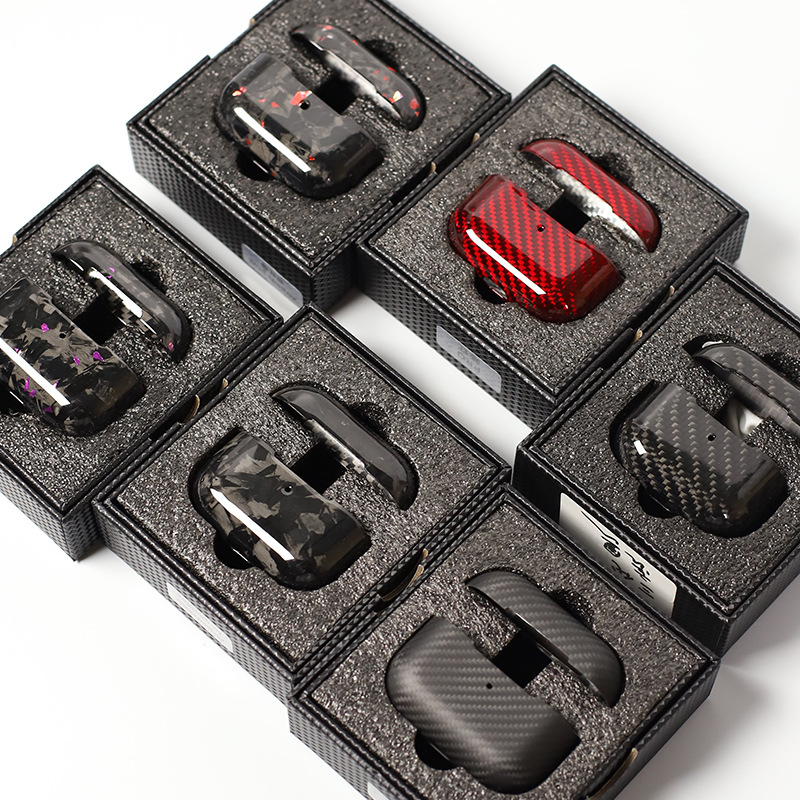 Aizsargkaste AirPods Pro 2. paaudzei un AirPods 3, ciets korpuss, oglekļa šķiedras kalums, rokdarbu pērles, pielāgošana pieejama