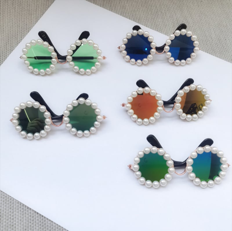 Ochelari pentru animale de companie, ramă circulară din metal cu perle, fabricate manual, pentru câini și pisici, stil japonez-coreean