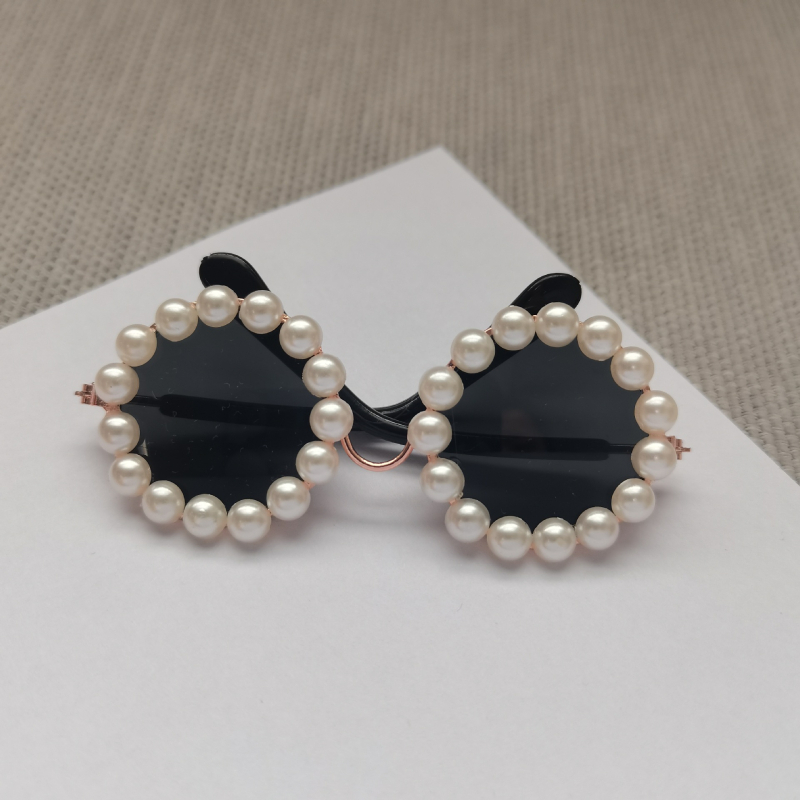 Ochelari pentru animale de companie, ramă circulară din metal cu perle, fabricate manual, pentru câini și pisici, stil japonez-coreean