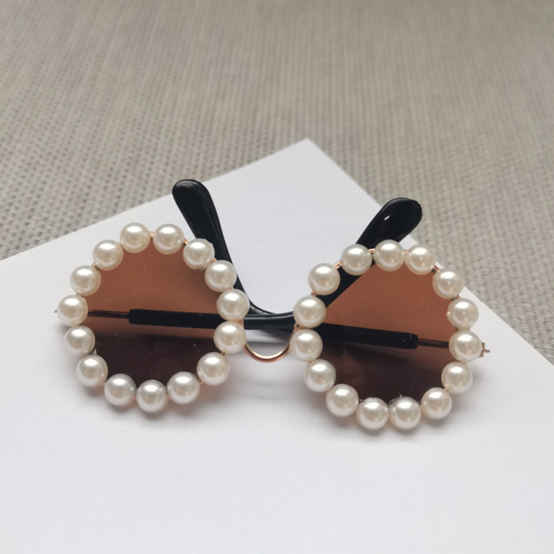 Ochelari pentru animale de companie, ramă circulară din metal cu perle, fabricate manual, pentru câini și pisici, stil japonez-coreean