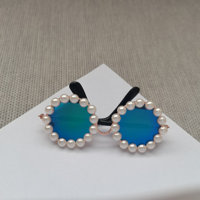 Ochelari pentru animale de companie, ramă circulară din metal cu perle, fabricate manual, pentru câini și pisici, stil japonez-coreean