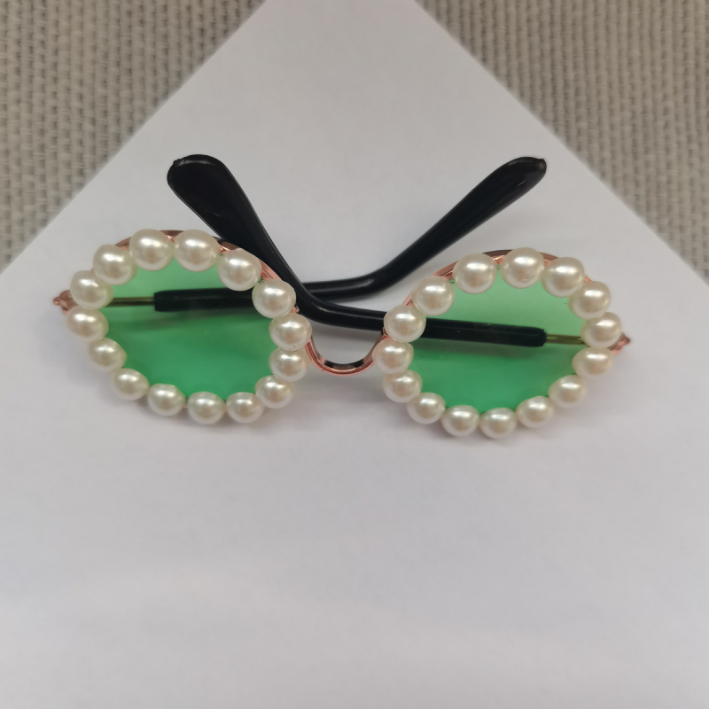 Ochelari pentru animale de companie, ramă circulară din metal cu perle, fabricate manual, pentru câini și pisici, stil japonez-coreean