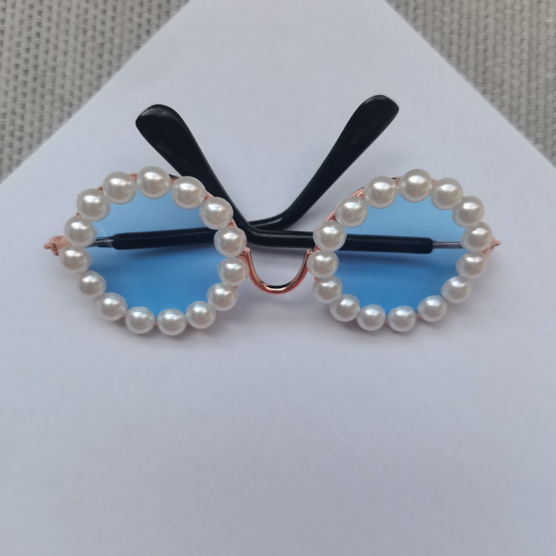 Ochelari pentru animale de companie, ramă circulară din metal cu perle, fabricate manual, pentru câini și pisici, stil japonez-coreean