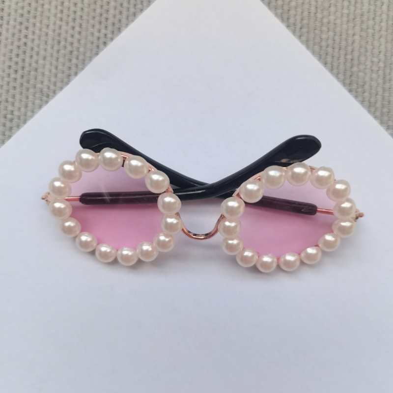 Ochelari pentru animale de companie, ramă circulară din metal cu perle, fabricate manual, pentru câini și pisici, stil japonez-coreean