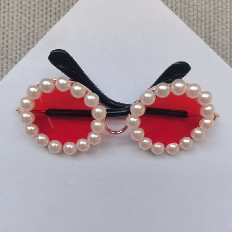 Ochelari pentru animale de companie, ramă circulară din metal cu perle, fabricate manual, pentru câini și pisici, stil japonez-coreean