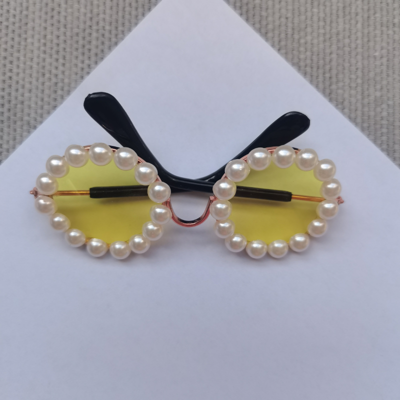 Ochelari pentru animale de companie, ramă circulară din metal cu perle, fabricate manual, pentru câini și pisici, stil japonez-coreean