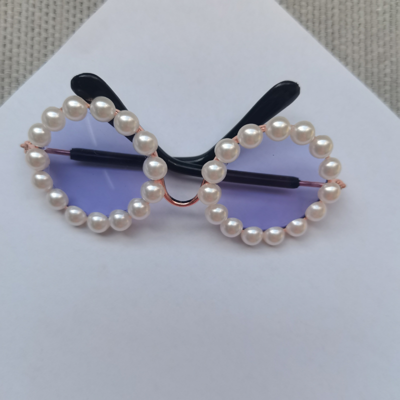 Ochelari pentru animale de companie, ramă circulară din metal cu perle, fabricate manual, pentru câini și pisici, stil japonez-coreean